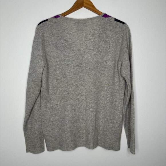 Apt 9 Cashmere Sweater Size XL Argyle Gray Purple V-Neck - Picture 4 of 10